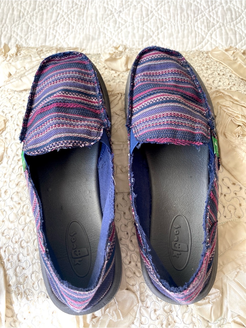 Sanuk Purple Multicolored Striped Donna Caroline Slip On Canvas Shoes Women Sz 7 - Picture 2 of 15